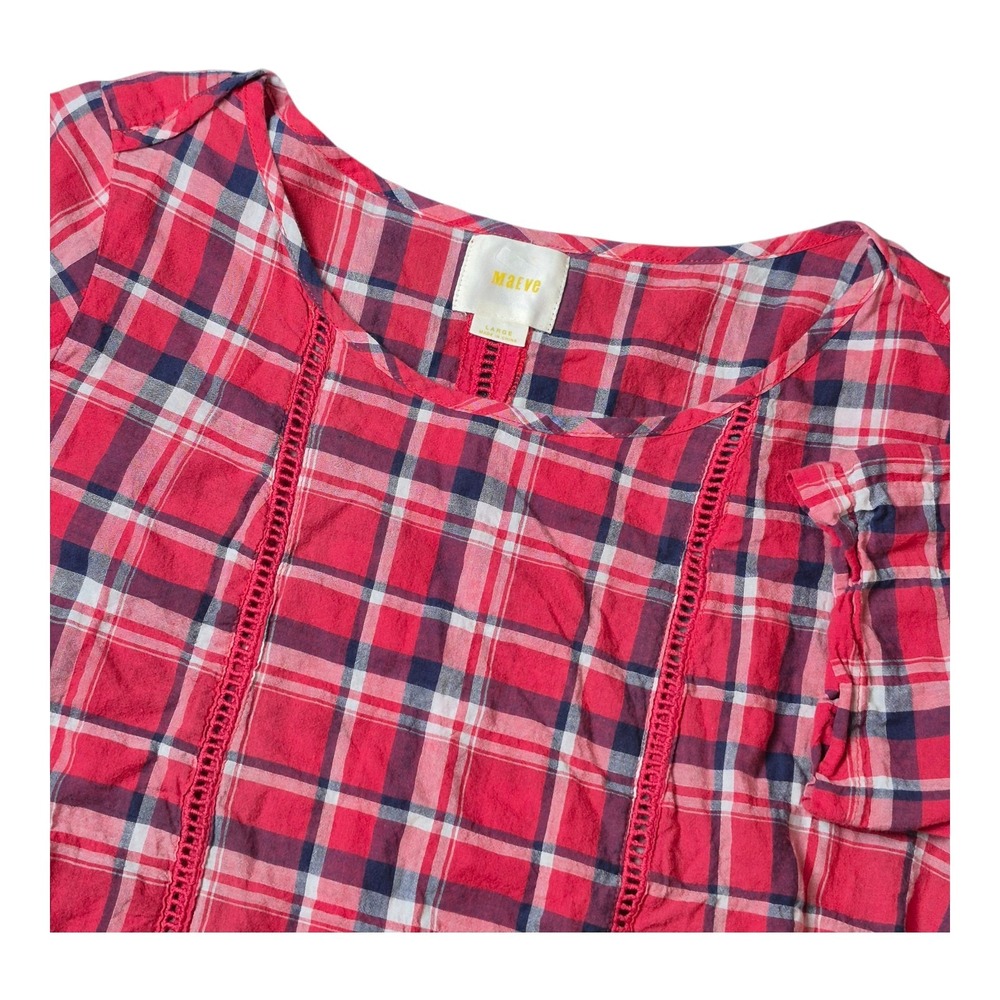 Maeve Anthropologie Red Plaid Gingham Peplum Top Shirt Blouse Women's‎ L